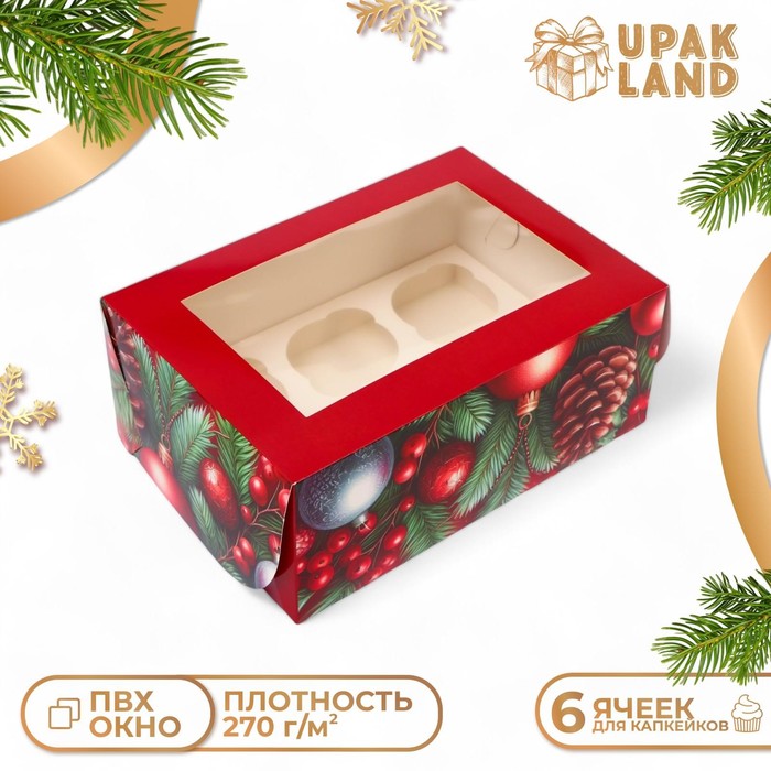 Коробка для 6 капкейков с окном «Загадай желание», 25×17×10 см, упаковка - Фото 1