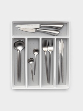 Лоток для столовых приборов Griten, с силиконовой вставкой, 5 отделений, 33.5×29.3×4.5 см, пластик, белый