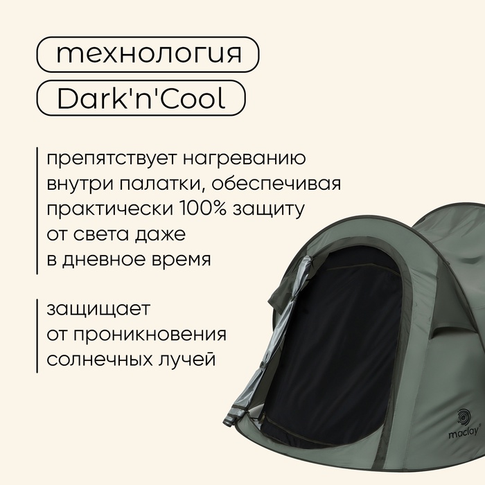 Палатка туристическая, трекинговая maclay KAMCHATKA Dark'n'Cool 2, 2-местная