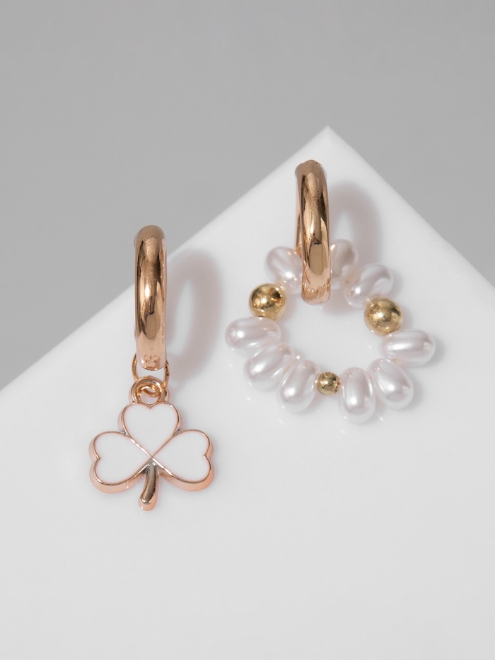 Серьги со съёмным элементом «Трансформер» клевер-сердце, цвет бело-бежевый в золоте - Фото 1
