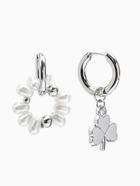 Серьги со съёмным элементом «Трансформер», клевер-сердце, бело-бежевые в серебре - Фото 1