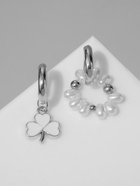 Серьги со съёмным элементом «Трансформер» клевер-сердце, цвет бело-бежевый в серебре 10487631