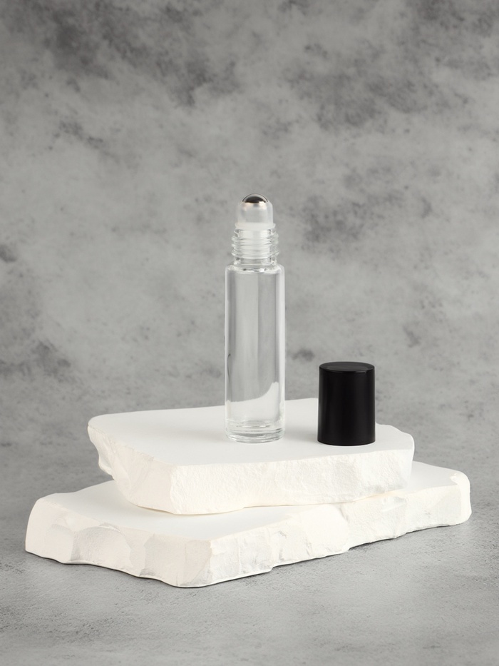 Флакон стеклянный для парфюма, с роликом, 10 мл, цвет прозрачный/чёрный - Фото 1