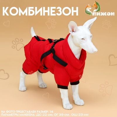 Комбинезон для собак со шлейкой «Моден», размер 12, ДС 28, ОГ 38, ОШ 27 см, красный
