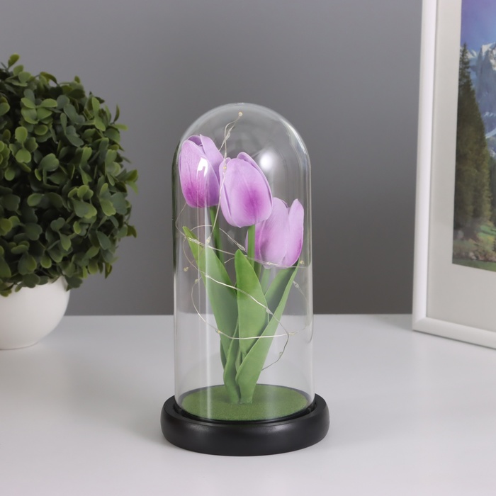 Ночник колба «Тюльпаны» LED 3хААА сиреневый 10,5х10,5х22см - Фото 1