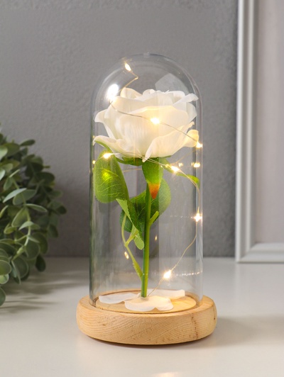 Фигурка светящаяся колба RISALUX «Роза», LED - ночник, 3×ААА, белый, 9.5×9.5×19.5 см