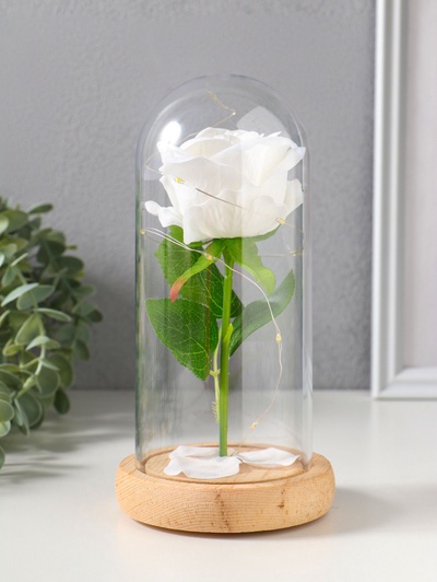 Фигурка световая колба RISALUX «Роза», LED - ночник, 3×ААА, белый, 9.5×9.5×19.5 см