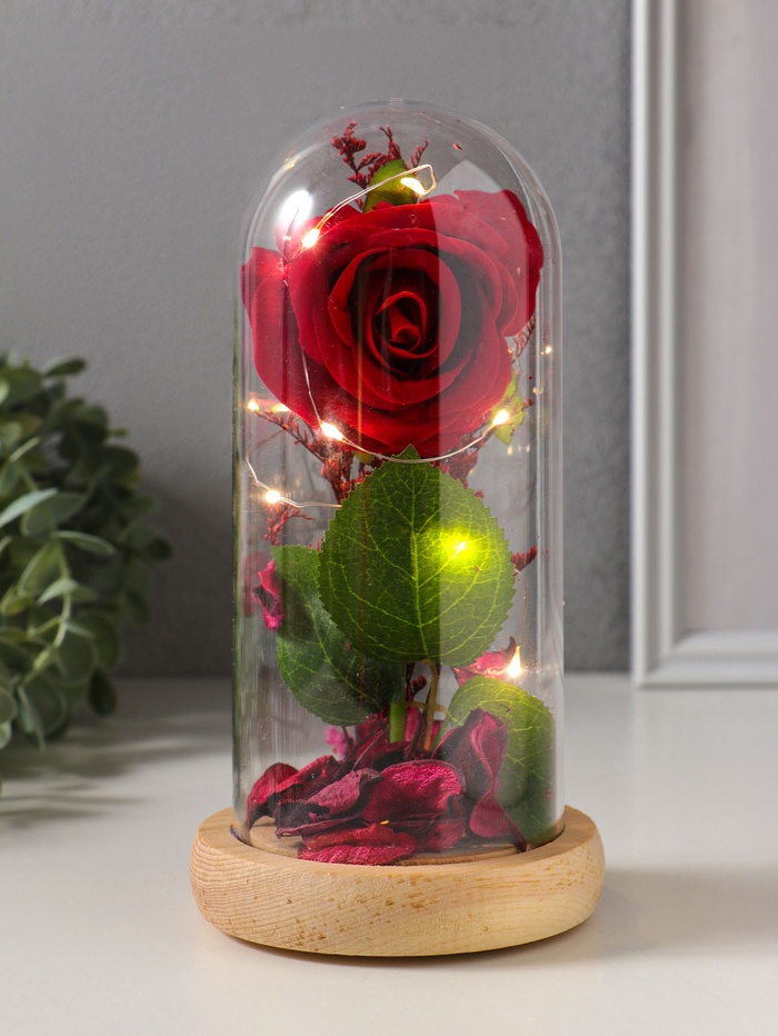 Фигурка светящаяся колба RISALUX «Роза», LED - ночник, 3×АG10, красный, 9.5×9.5×19.5 см - Фото 1