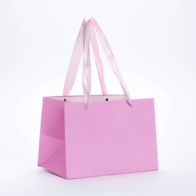 Пакет подарочный с широким дном 20×14×13.2 см, розовый