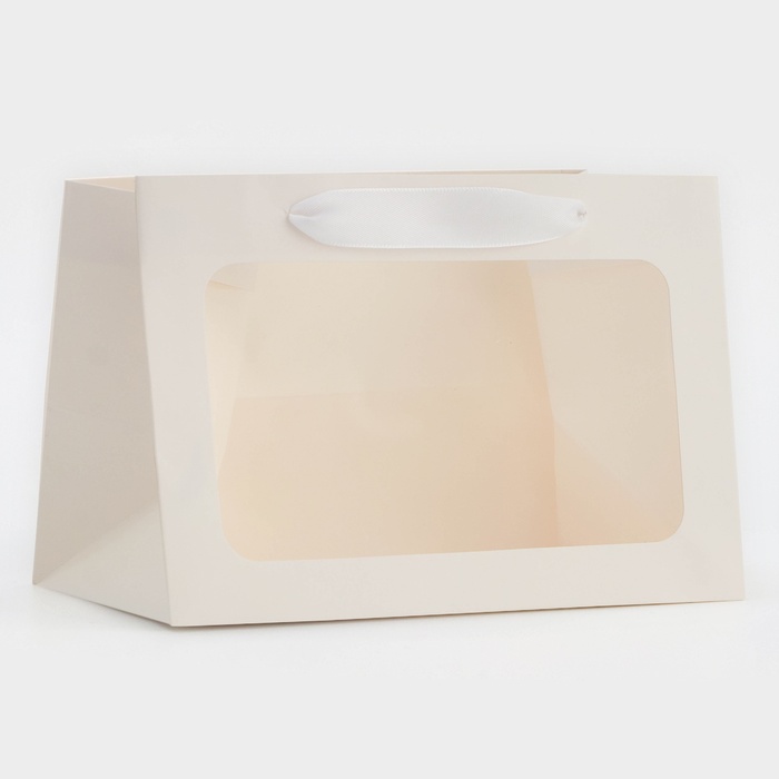 Пакет подарочный с широким дном и окном 20×14×13.2 см, белый - Фото 1