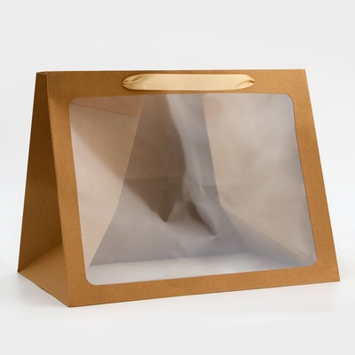 Пакет подарочный с широким дном и окном 35×29×28 см, крафт