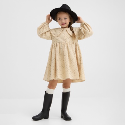 Платье для девочки с воротником, бежевое, рост 122-128 см