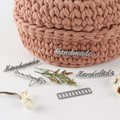 Декоративные элементы на прокол «Hand made», 5.4×1 см, 10 шт., цвет серебряный