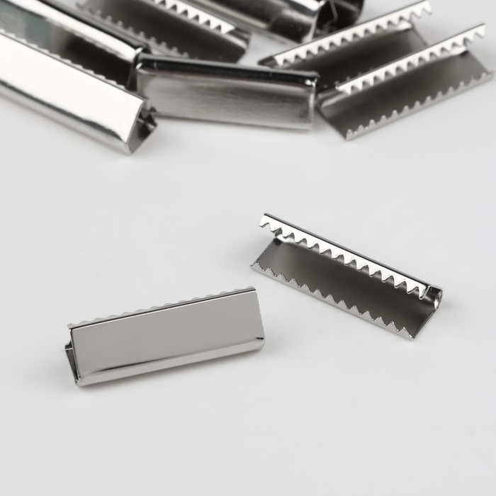 Наконечник-зажим для стропы, 6.5×20 мм, 10 шт., цвет серебряный - Фото 1