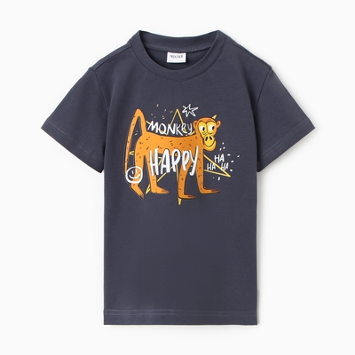 Футболка детская MINAKU: Exclusive print, графитовая, рост 98 см