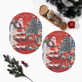 Набор салфеток сервировочных на стол «Этель. Санта», 4 шт., красные, круглые, d=30 см