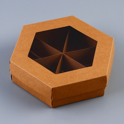 Коробка под сухофрукты менажница, с ПВХ окном, 6 ячеек, 18.5×18.5×5.5 см