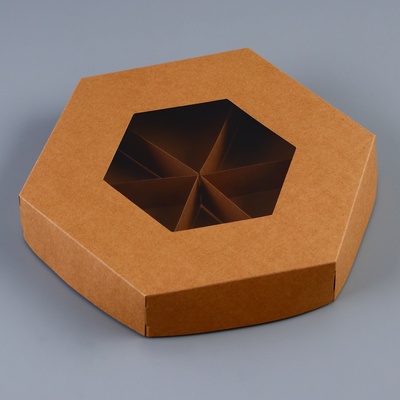 Коробка - менажница крафт, с окном, для сладостей и закусок, 23×4 см