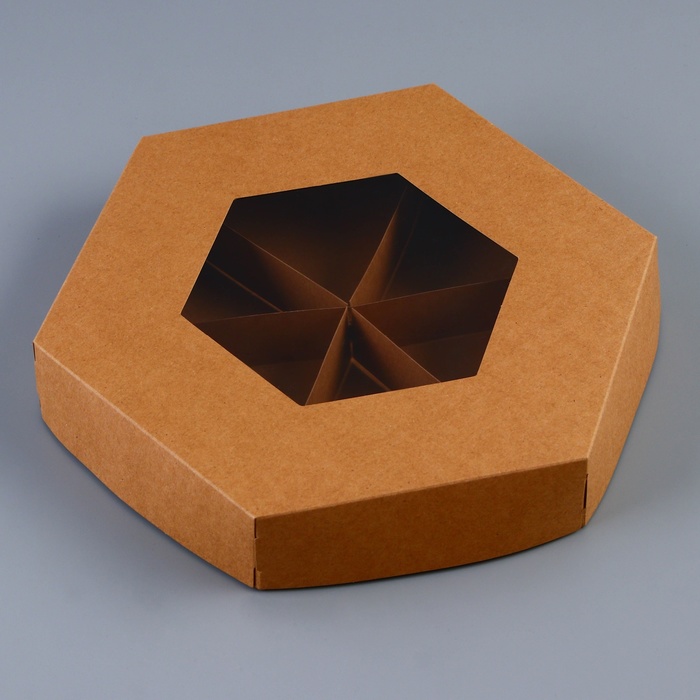 Коробка - менажница крафт, с окном, для сладостей и закусок, 23×4 см - Фото 1