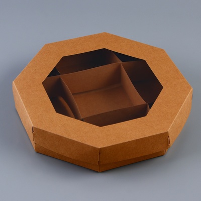 Коробка - менажница крафт, с окном, для сладостей и закусок, 25×5 см