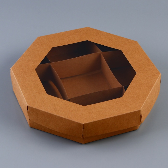 Коробка - менажница крафт, с окном, для сладостей и закусок, 25×5 см - Фото 1