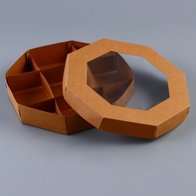 Коробка - менажница крафт, с окном, для сладостей и закусок, 25×5 см