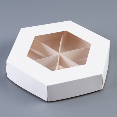 Коробка - менажница белая, с окном, для сладостей и закусок, 20×4 см