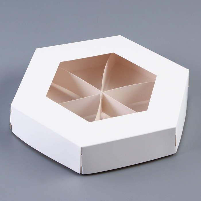 Коробка - менажница белая, с окном, для сладостей и закусок, 20×4 см - Фото 1