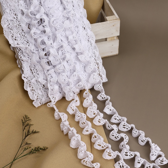 Тесьма вязаная, на резинке, 20 мм, 9±0.5 м, белая - Фото 1