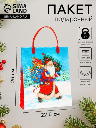 Пакет подарочный мягкий пластик «Новогодние атрибуты» 140 мкм Сумка 26×22.5×8 см
