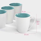 Кружки Доляна «Палитра», 350 мл, 4 шт., фарфор, белые, бирюзовые - Фото 2