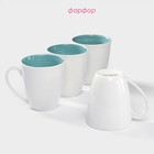 Кружки Доляна «Палитра», 350 мл, 4 шт., фарфор, белые, бирюзовые - Фото 3