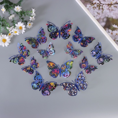 Наклейка бумага, пластик «Бабочки на Хэллоуин», синие, набор 12 шт.