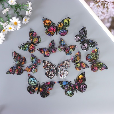 Наклейка бумага, пластик «Бабочки на Хэллоуин», чёрные, набор 12 шт.