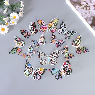 Наклейка бумага, пластик «Бабочки на Хэллоуин», серебро, набор 12 шт.