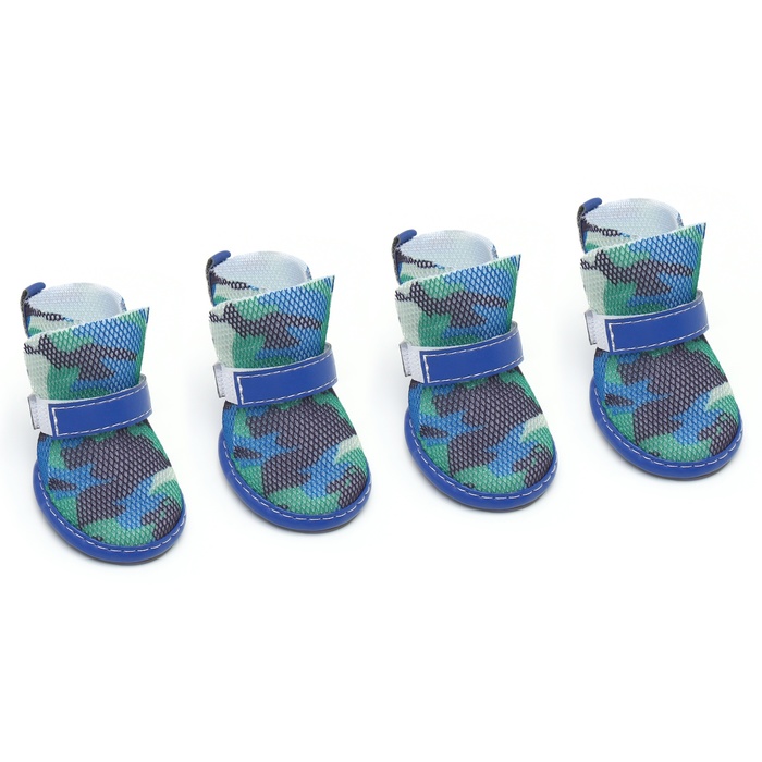 Ботинки для собак «Боец», набор 4 шт., размер 4 (подошва 5.5×4.5 см) камуфляж синий - Фото 1