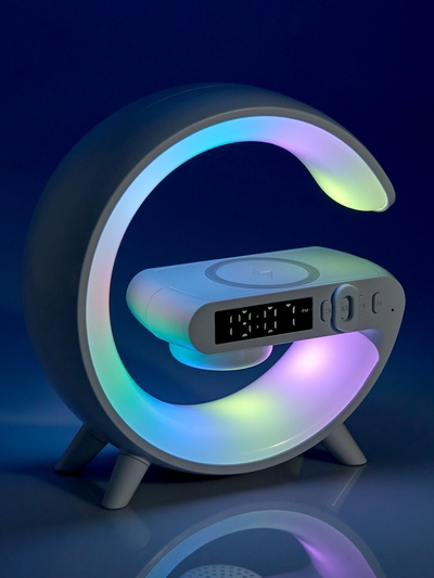 Портативная колонка - ночник G63, 15 Вт колонка, 15 W зарядка, 1800 мАч, подсветка, белая