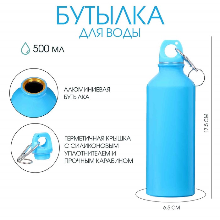 

Бутылка для воды, 500 мл, корпус из алюминия, пластик, голубая