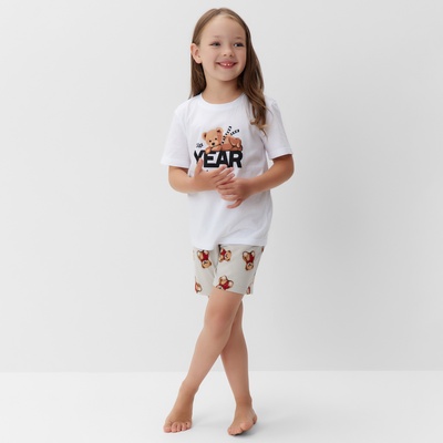 Пижама для девочки новогодняя (футболка и шорты) KAFTAN «Мишка в шарфе», размер 28 (86-92 см) серо-белая