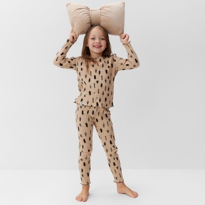 Пижама детская (лонгслив и легинсы), KAFTAN «Ёлки», размер 28 (86-92 см), бежевая