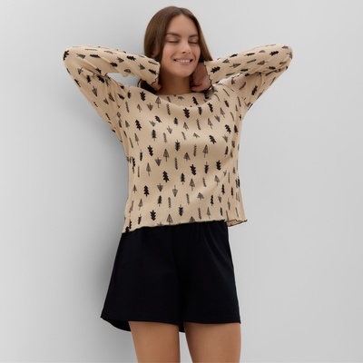 Пижама новогодняя женская (лонгслив, шорты) KAFTAN «Елки», размер 44-46