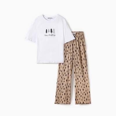 Пижама новогодняя женская (футболка, брюки) KAFTAN «Елки», размер 52-54
