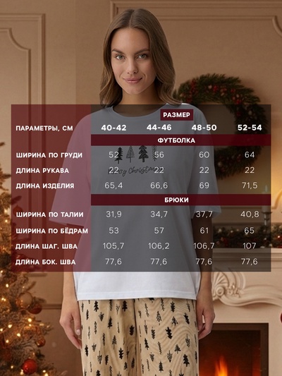 Пижама новогодняя женская (футболка, брюки) KAFTAN «Елки», размер 52-54