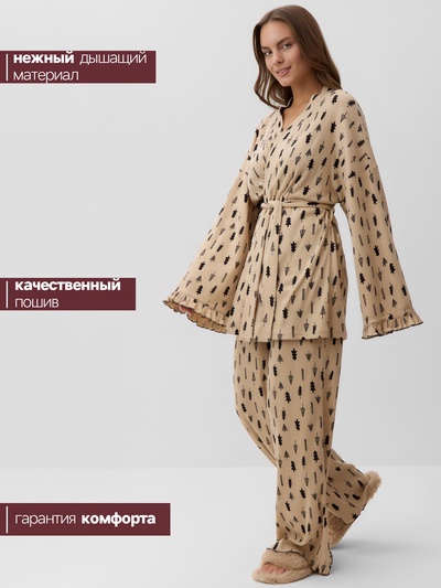 Пижама новогодняя женская (рубашка, брюки) KAFTAN «Елки», размер 52-54