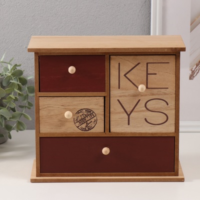 Шкатулка для украшений 4 ящика KEYS, дерево, 23.4×10×21 см