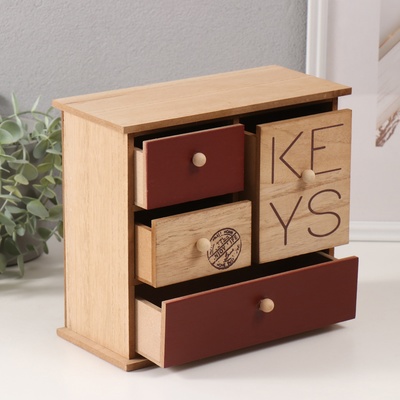 Шкатулка для украшений 4 ящика KEYS, дерево, 23.4×10×21 см