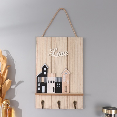 Настенные крючки декоративные «Домики», ключница, дерево, 19×29 см