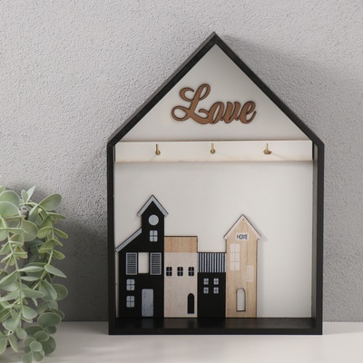 Настенные крючки декоративные «Домики в домике», ключница, дерево, 5×20×28 см