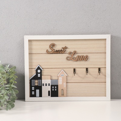 Настенные крючки декоративные «Домики», ключница, дерево, 30×24 см