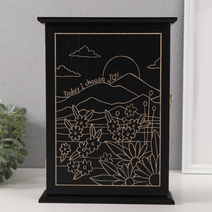 Ключница настенная «Горы. Закат», дерево, 6 крючков, 6×22×30 см - Фото 1